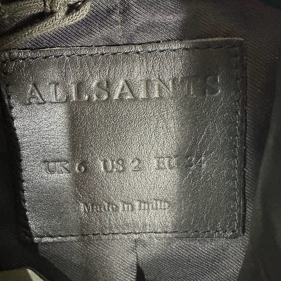 All Saints Estella Biker Moto Lamb Leather Crop Jacket Size 2 Black - Picture 5 of 13